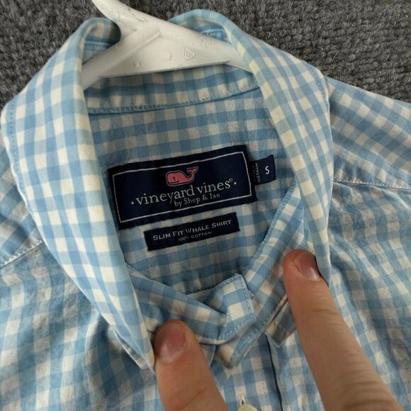 Vineyard Vines Long Sleeve Button Up Shirt Cotton Blue Check Small Slim Whale - Picture 8 of 15